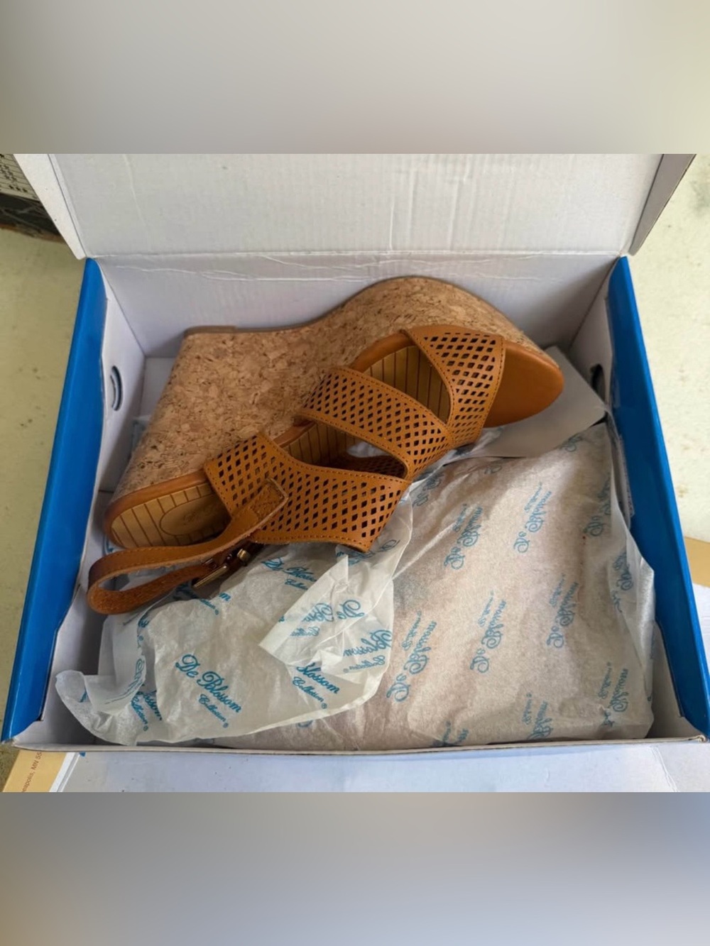 Women's Tan Perforated Wedge Sandals - Picture 3 of 6